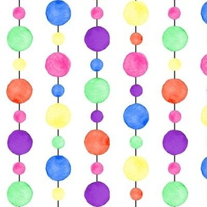 Small Bright Watercolor Strings of Party Beads on White