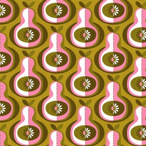 Retro Pears in pink white and mustard