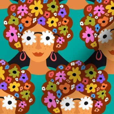 Spring  Flower Girl- modern fun joyful flower power design with woman and flowers in her hair