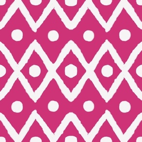 zig zag diamonds and dots - Raspberry and white