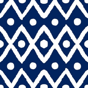 zig zag diamonds - marine navy blue and white inverse