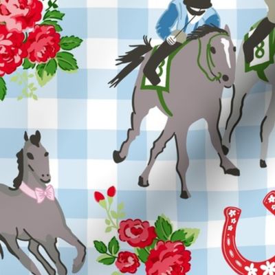 Run for the Roses Kentucky Derby Horses and Horseshoes on Gingham