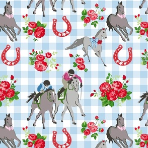 Run for the Roses Kentucky Derby Horses and Horseshoes on Gingham