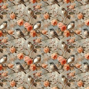 Birds and Pink Roses Floral Pattern Design for Home Decor