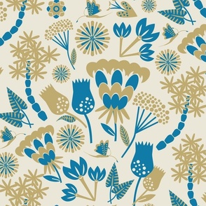 Scandi folk floral / cream / gold / Large scale 