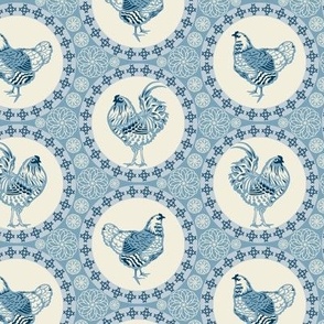 Rooster and hen in blue. Small scale