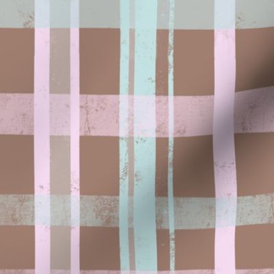 Modern textured plaid | Russet brown, Light pink and Cyan