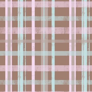 Modern textured plaid | Russet brown, Light pink and Cyan