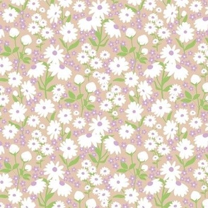 Wildflowers meadow - Flowers branches on stem botanical spring garden christmas seasonal palette white lilac green on tan beige 
