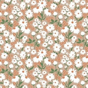 Wildflowers meadow - Flowers branches on stem botanical spring garden christmas seasonal palette neutral white orange olive green on tan beige 