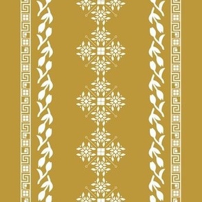 Greek traditional ornaments in vertical lines - white on goldenrod yellow background