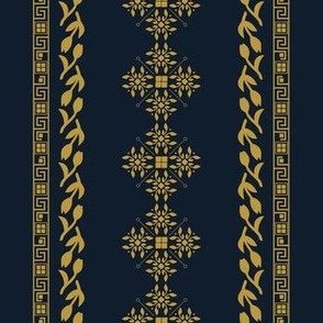 Greek traditional ornaments in vertical lines - yellow on black background