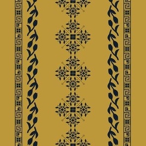 Greek traditional ornaments in vertical lines - black on goldenrod yellow background