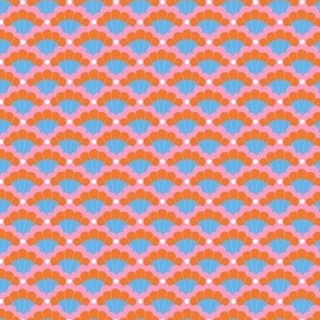 Groovy abstract retro shells in rows - Deep sea ocean seventies summer theme orange blue pink