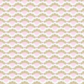 Groovy abstract retro shells in rows - Deep sea ocean seventies summer theme pink sage green white delicate