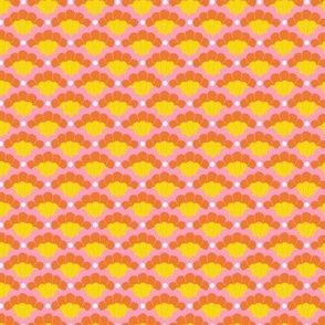 Groovy abstract retro shells in rows - Deep sea ocean seventies summer theme orange yellow pink