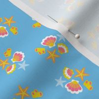 Little Coral Shells & Starfish - Kids colorful ocean under water summer theme yellow pink on blue 