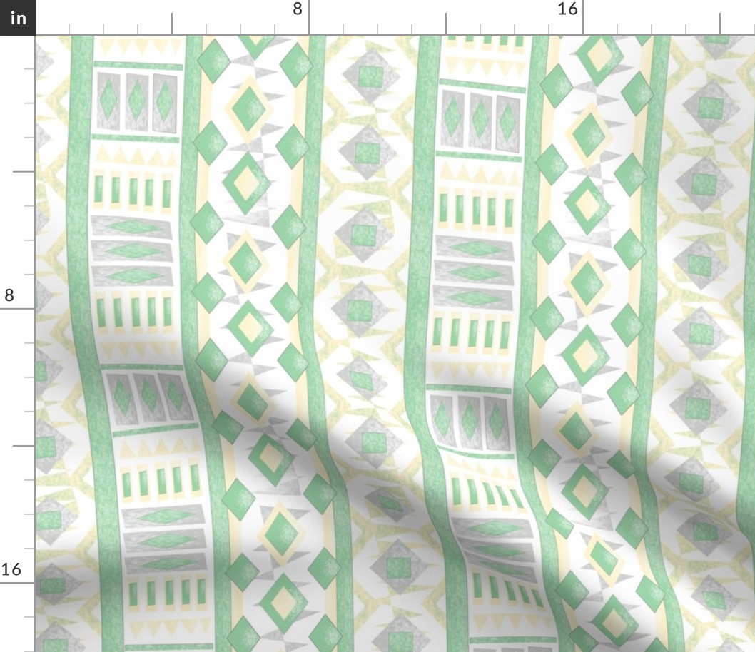 Ethnic ornament. Gray, yellow, green pattern on white.