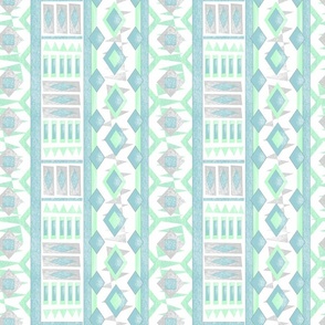 Ethnic ornament. Gray, blue, green pattern on white.