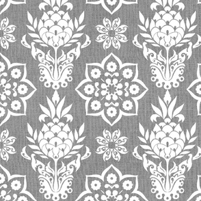 damask floral frutty coastal grey and white design