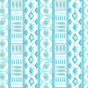 Ethnic ornament. Blue, green pattern on white.
