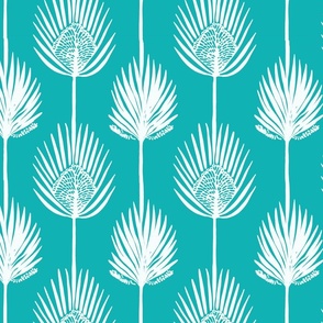 Frond Fusion Block-Print – White on Lilly Teal - New