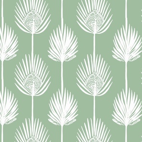 Frond Fusion Block-Print – White on Pale Moss - New