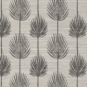 Frond Fusion Block-Print –Rustic-Chocolate on Agreeable Gray Grasscloth - New