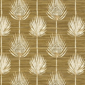 Frond Fusion Block-Print – Lt. Gold on Bronze Gold Grasscloth - New