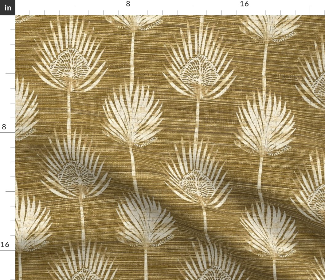 Frond Fusion Block-Print – Lt. Gold on Bronze Gold Grasscloth - New