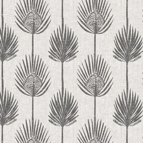 Frond Fusion Block-Print – Lt. Chocolate on Gray-Linen Grasscloth - New