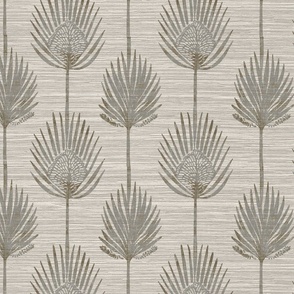 Frond Fusion Block-Print – Lt. Chocolate on Agreeable Gray Grasscloth - New