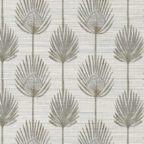 Frond Fusion Block-Print – Lt. Chocolate on Warm Gray Grasscloth - New