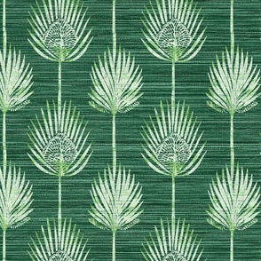 Frond Fusion Block-Print – Rustic Green on Deep Forest Grasscloth - New