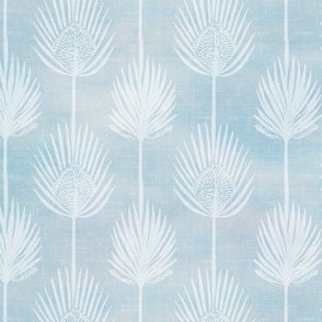 Frond Fusion Block-Print – White on Morning Sky Linen - New 