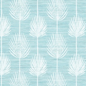 Frond Fusion Block-Print –Rustic White on Caribbean Water Grasscloth - New 