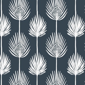 Frond Fusion Block-Print – White on Charcoal – New 