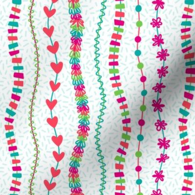 S - Rainbow Party Streamers – White & Aqua Multicolor Rainbow Striped Balloon Tails
