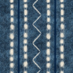 (L) Boho western stripes on rustic indigo blue denim