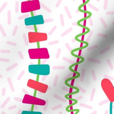 L - Rainbow Party Streamers – White & Pink Multicolor Rainbow Striped Balloon Tails
