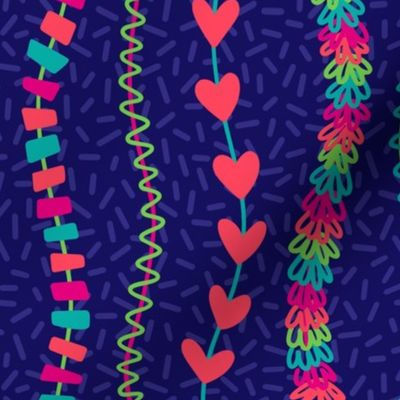 M - Blue Party Streamers – Navy Multicolor Rainbow Striped Balloon Tails