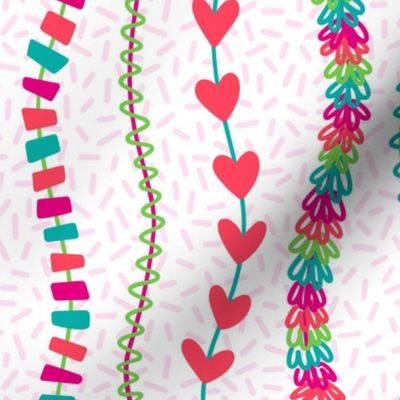 M - Rainbow Party Streamers – White & Pink Multicolor Rainbow Striped Balloon Tails