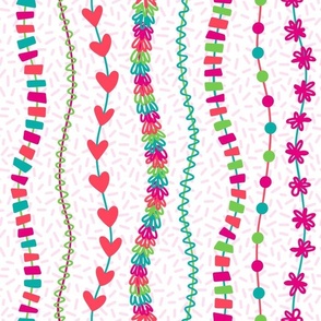 M - Rainbow Party Streamers – White & Pink Multicolor Rainbow Striped Balloon Tails