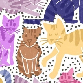 Adorable Cat Illustration Crowded Pattern in Bright Colors with Dark Blue – Medium scale