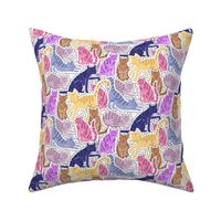 Adorable Cat Illustration Crowded Pattern in Bright Colors with Dark Blue – Small scale