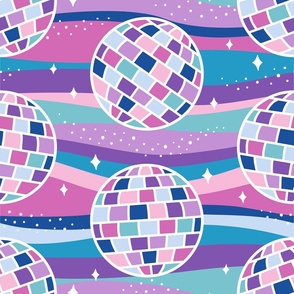 Disco Dream  - Large scale pattern featuring glittering disco balls in cool colorway