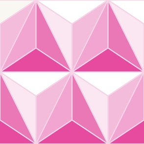 (XL) Art Deco Pink and White Triangle Geometric Polyhedron 3D Simulated