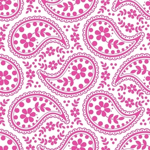 (XL) Paisley Shocking Pink and White