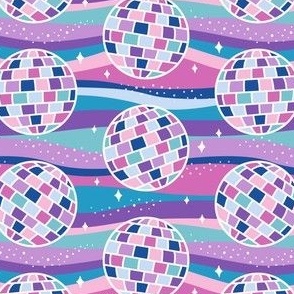 Disco Dream  - small scale retro chic pattern featuring glittering disco balls in cool colorway