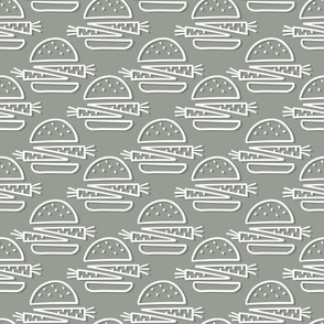 vegan burger monochrome doodle illustration on green background
